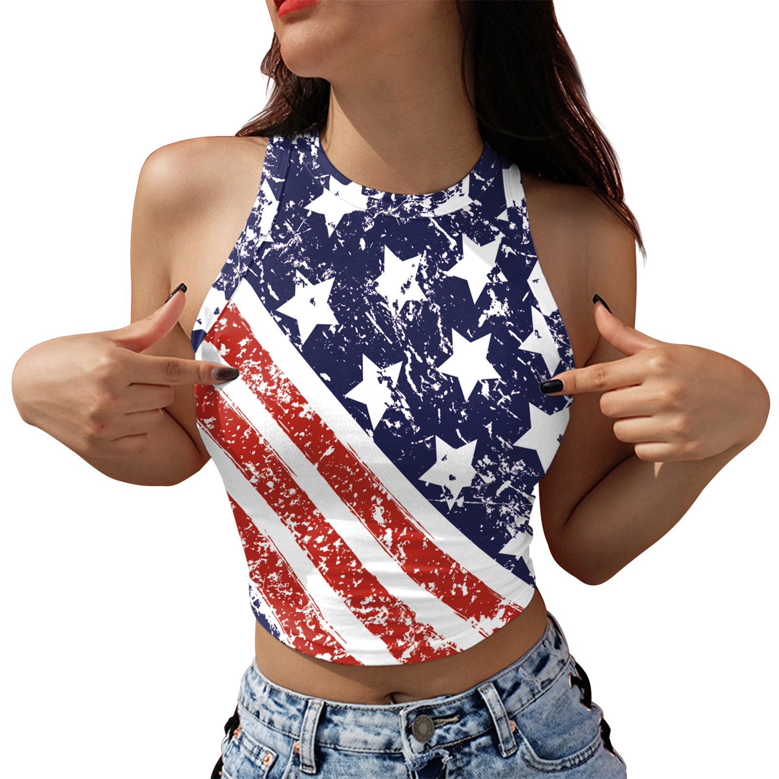 4th of July Outfits for Women Summer Sleeveless Round Neckline Tank Top ...