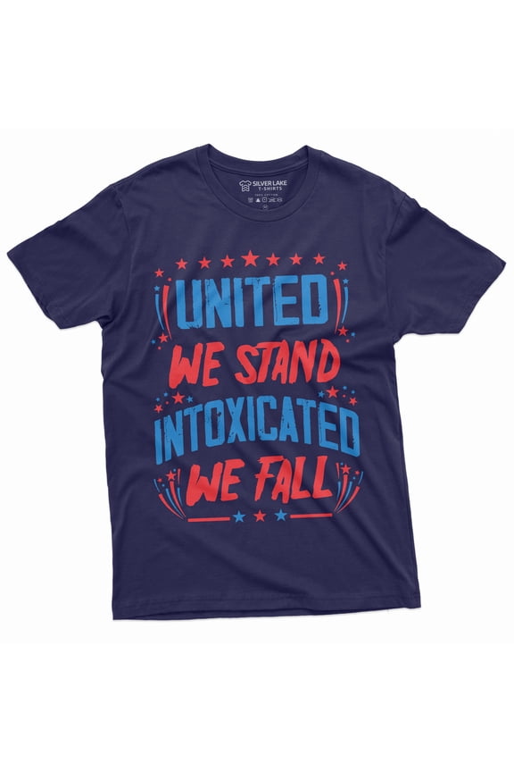 4Th Of July Partying Drinking Shirt United Intoxicated Funny Tee (Large Navy Blue)