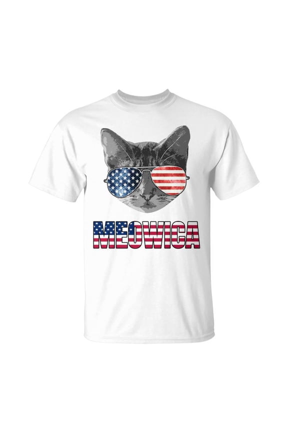 4Th Of July Patriotic Gift For Cat Lovers Meowica Unisex Jersey Crewneck Tshirt