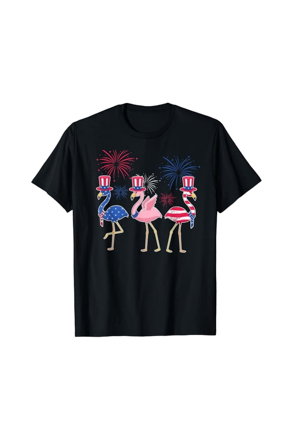 4Th Of July Pink Flamingos Party American Flamingo Fireworks T-Shirt Unisex S-5XL Hot Trending Shirt Birthday Gift