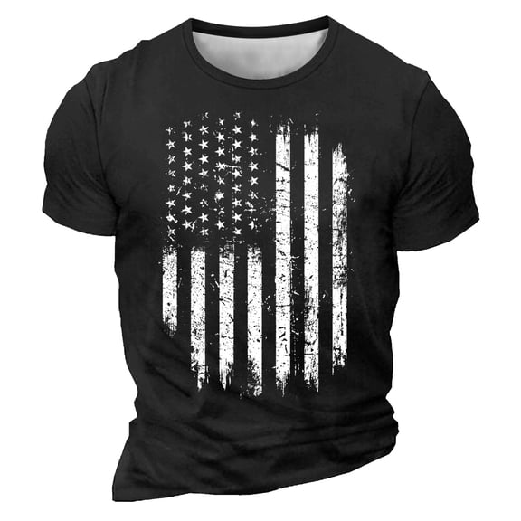 4Th Of July Shirts For Men Fashion American Flag Graphic Tee Independence Day Short Sleeve Round Neck Patriotic T-Shirts Black L