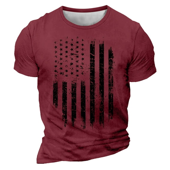 4Th Of July Shirts For Men Fashion American Flag Graphic Tee Independence Day Short Sleeve Round Neck Patriotic T-Shirts Wine L