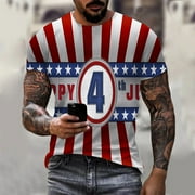 ALIGAMENT 4th of July Shirts for Men Plus Size Summer Short Sleeve Crew Neck T Shirts,Men's Casual Vintage Independence Day Printed Shirt Workout Sports Graphic Tee