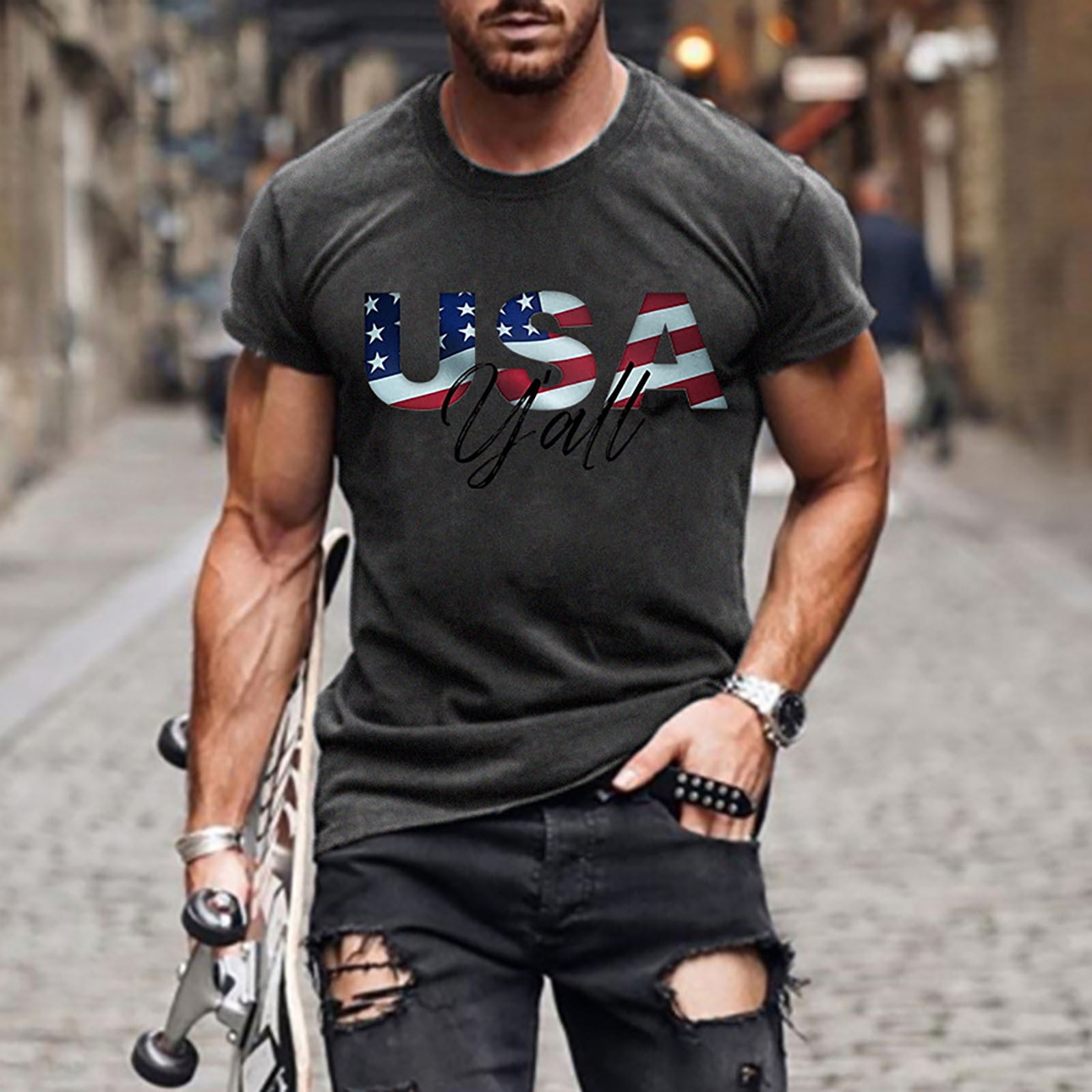4Th Of July Shirts for Men Plus Size Summer Short Sleeve Crew Neck T ...