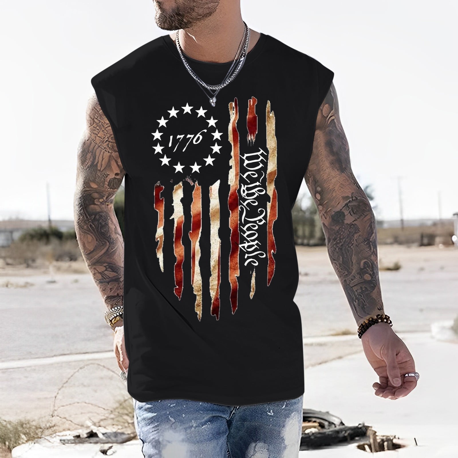 Canotta Uomo 4th Of July 1776 Con Bandiera USA – Tank Top Per Allenamento E Casual, Girocollo, Taglia L