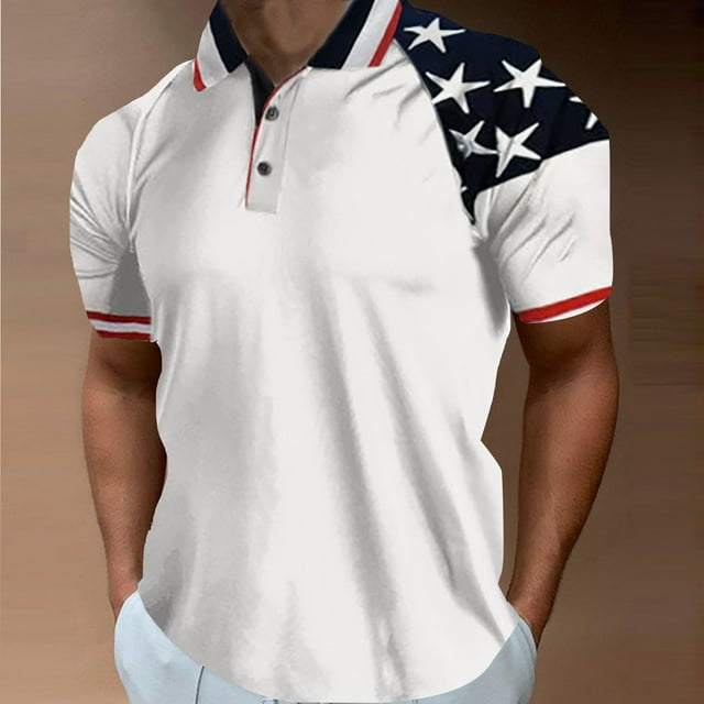 4th of July Shirts for Men Plus Size Summer Short Sleeve Lapel Polo ...