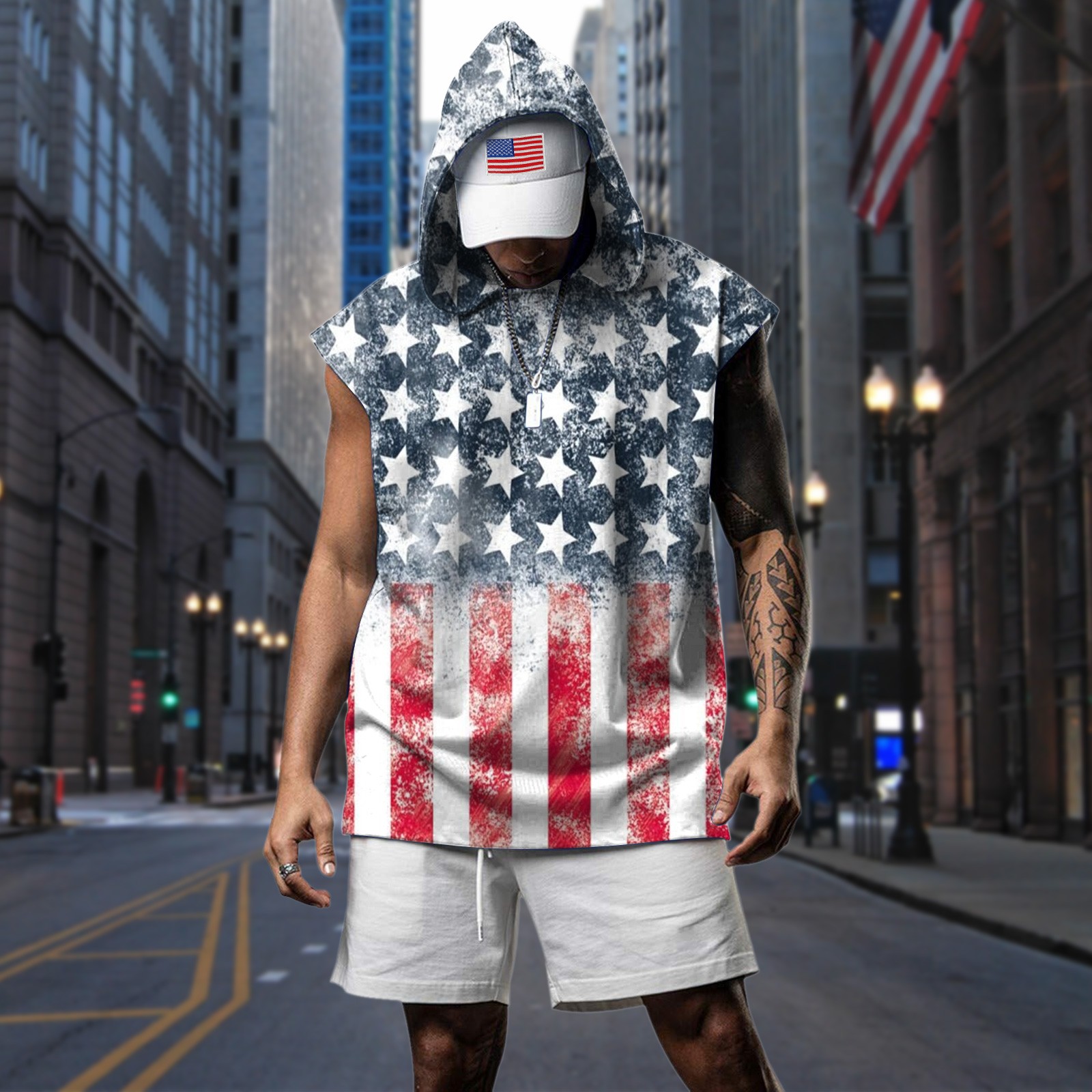 4th of July Shirts for Men Plus Size Summer Sleeveless Hooded Neck Tank ...