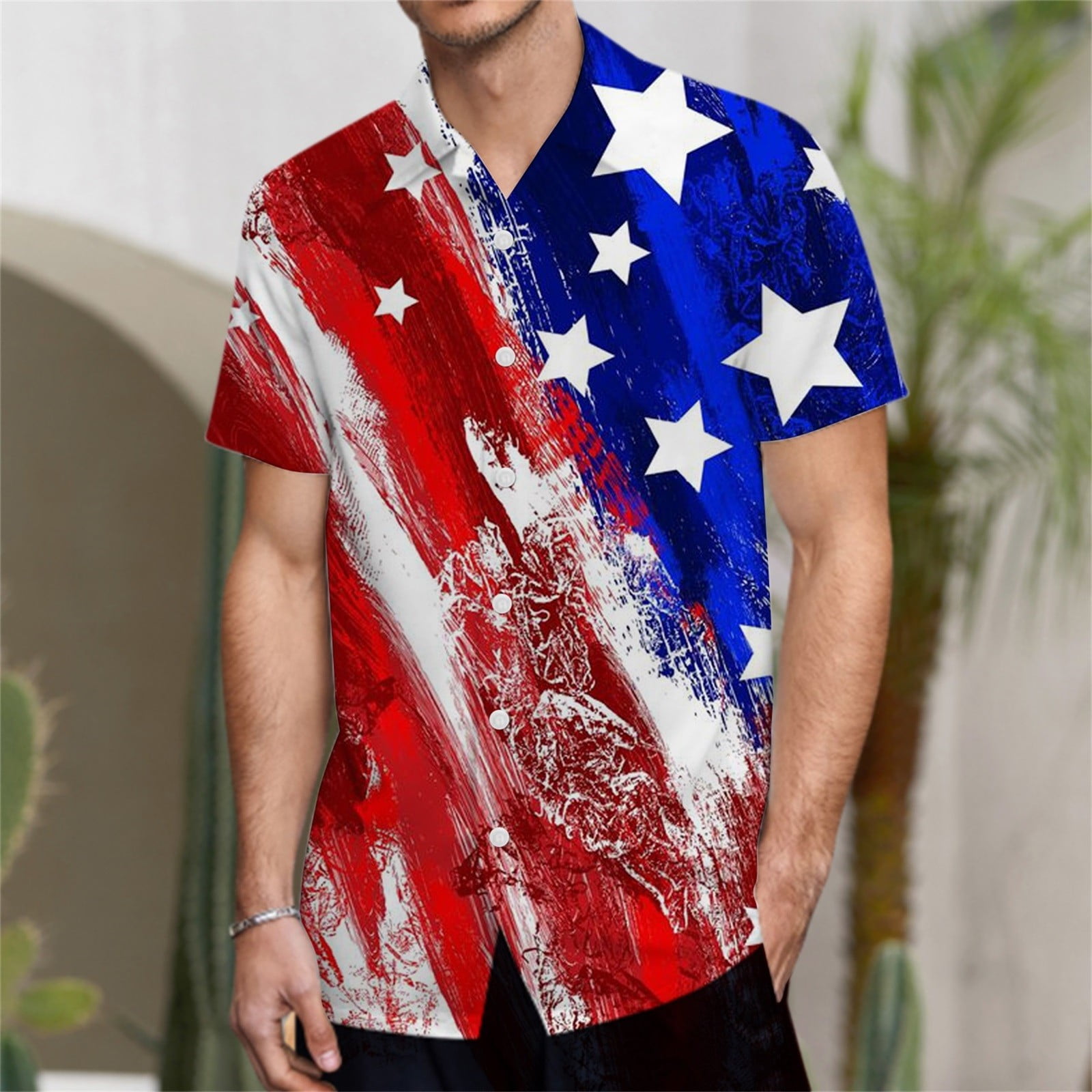 4th of July Summer Plus Size Button Down Short Sleeve Shirts for Men ...