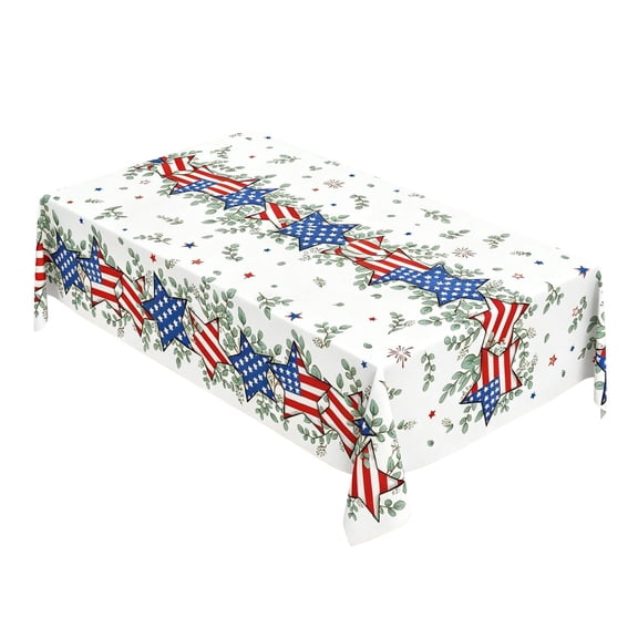 4Th Of July Tablecloth 86.6X51.1", Patriotic Star Independence Day Memorial Day Table Cover For Party Picnic Dinner Decor Happy Day!