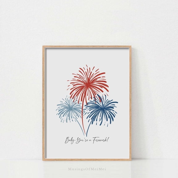 4Th Of July Wall Art Fourth Fireworks Artminimalist Red Blue White Patriotic Poster, Stretched Canvas Size 8x12