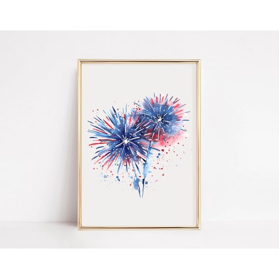 4Th Of July Wall Art Independence Day Decor Fireworks Poster Usa Red White And Blue America Poster, Stretched Canvas Size 16x24
