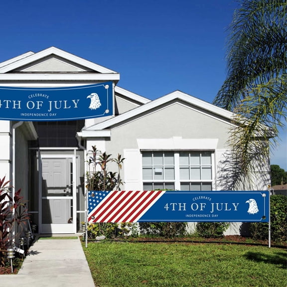 4Th of July Banner, 72X12 In, Fabric Banner, 4Th of July Patriotic Yard Decor, Red White Blue, Graphic, Independence Day, Front Yard, 1 Pc