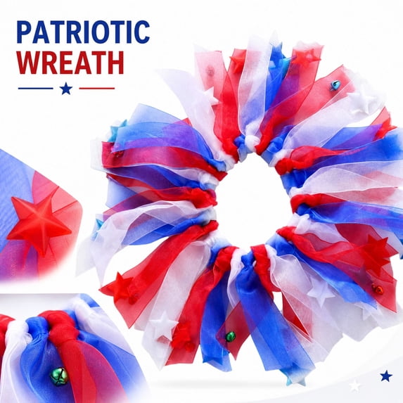 4Th of July Dog Collar Accessory with Tulle Ribbon and Star Embellishments, Red White and Blue, for Small Dogs and Cats, Patriotic Decoration