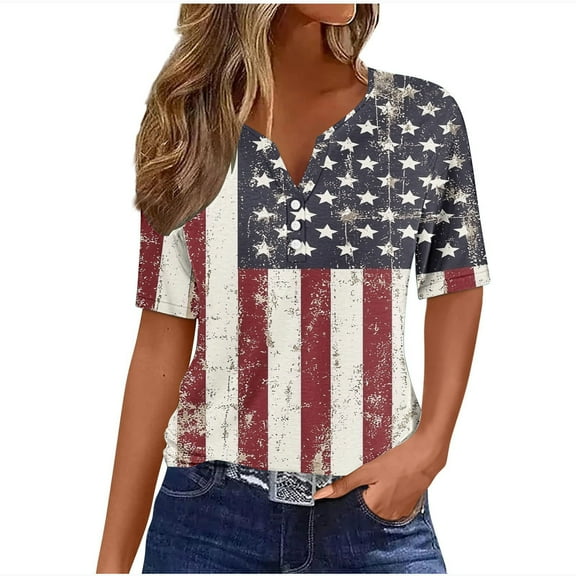 4Th of July Off The Shoulder Tops for Women Outfits Ladies Short Sleeve USA Patriotic Shirts Summer Clothes