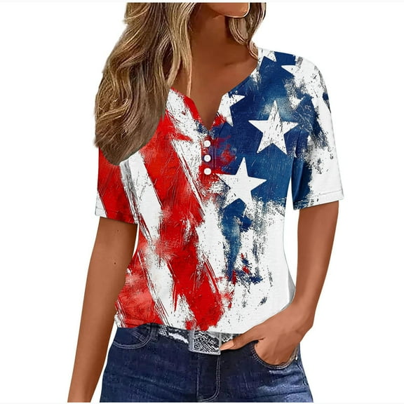 4Th of July Off The Shoulder Tops for Women Outfits Ladies Short Sleeve USA Patriotic Shirts Summer Clothes
