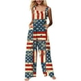 thumbnail image 1 of 4Th of July Overalls for Women Lightweight Square Neck Wide Leg Jumpsuits Summer Dressy Casual Rompers with Pockets, 1 of 7