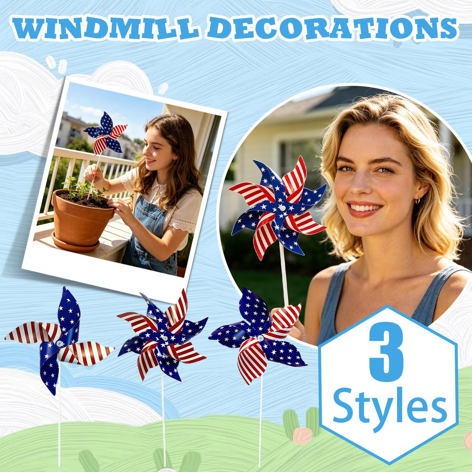 Red Color Pinwheel 4Th of July Pinwheels with 4-Blade Design, 12-Pack 7-Inch Red White and ...