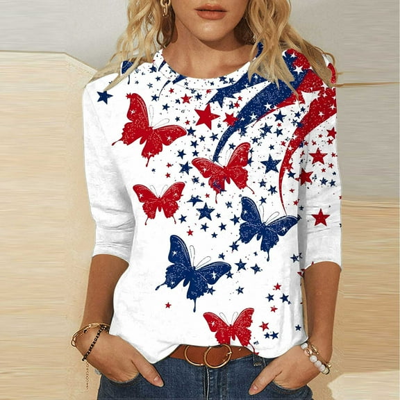 4Th of July Shirts ,Lightning ,Cadancy Plus Size Tops for Women Summer,Elbow Sleeve Blouses Casual,Graphic T Shirts ,Blusas Para Mujer,White L