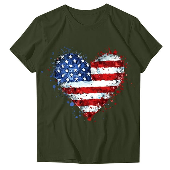 4Th of July Shirts Women USA American Flag Cotton Tops Crewneck Patriotic Basic Tees Short Sleeve T-Shirt