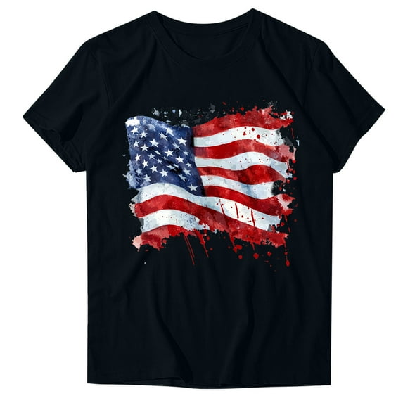 4Th of July Shirts Women USA American Flag Cotton Tops Crewneck Patriotic Basic Tees Short Sleeve T-Shirt