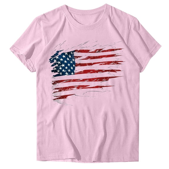 4Th of July Shirts Women USA American Flag Cotton Tops Crewneck Patriotic Basic Tees Short Sleeve T-Shirt