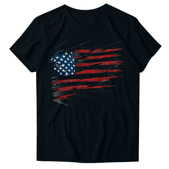 4Th of July Shirts Women USA American Flag Cotton Tops Crewneck Patriotic Basic Tees Short Sleeve T-Shirt