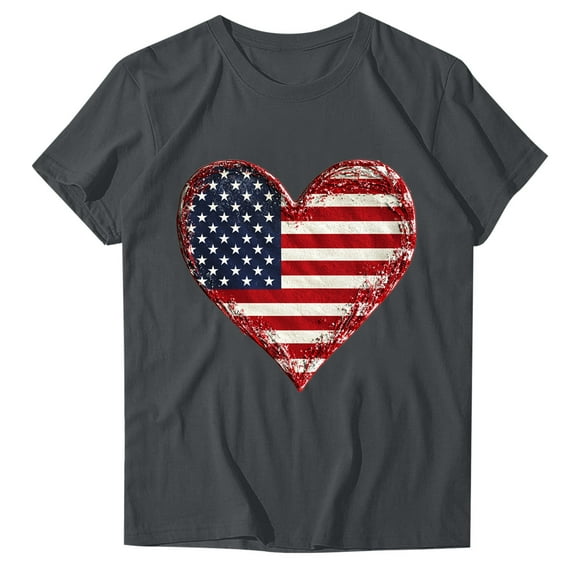 4Th of July Shirts Women USA American Flag Cotton Tops Crewneck Patriotic Basic Tees Short Sleeve T-Shirt