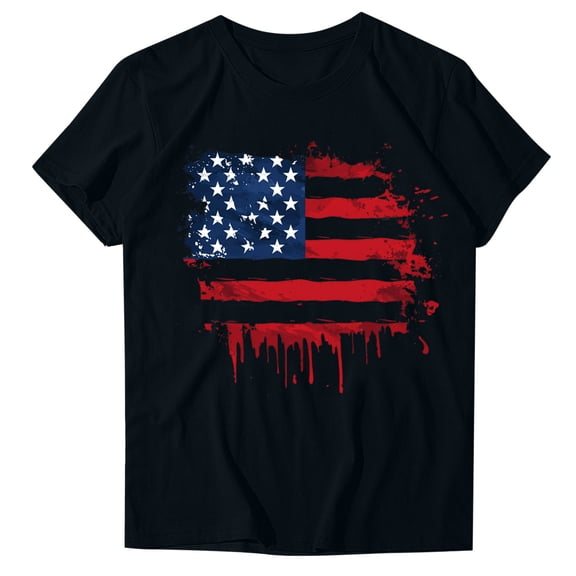 4Th of July Shirts Women USA American Flag Cotton Tops Crewneck Patriotic Basic Tees Short Sleeve T-Shirt