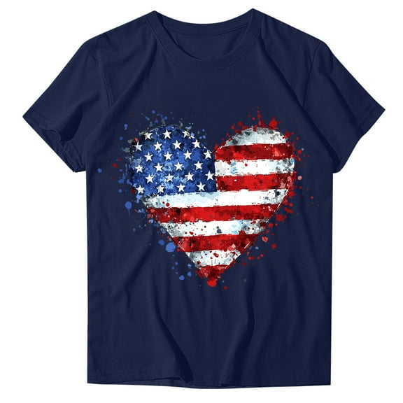 4Th of July Shirts Women USA American Flag Cotton Tops Crewneck Patriotic Basic Tees Short Sleeve T-Shirt