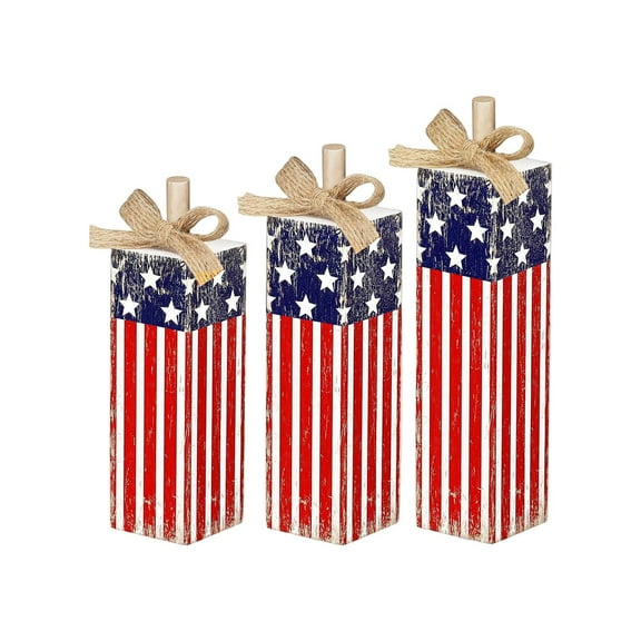 4Th of July Table Decor, Star Decorations, Independence Day Decorations, Rustic Wood Decor, Tabletop Decor, Centerpieces, Burlap, 10X3 In, 3 Pc