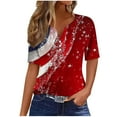 thumbnail image 1 of 4Th of July Tops for Women American Flag Print Tee Shirt Loose Fit Short Sleeve V Neck Casual Tunic Blouse, 1 of 4