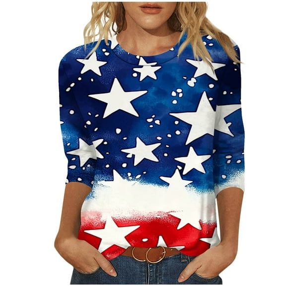 4Th of July Tops for Women American Flag Print Tee Shirt Loose Fit Short Sleeve V Neck Casual Tunic Blouse