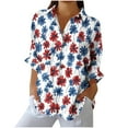 thumbnail image 1 of 4Th of July Women's Linen Independence Day American Flag Floral Print Shirt Casual Button Down Short Sleeve Blouse, 1 of 4