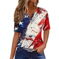 thumbnail image 1 of 4Th of July Women's Linen Independence Day American Flag Floral Print Shirt Casual Button Down Short Sleeve Blouse, 1 of 4