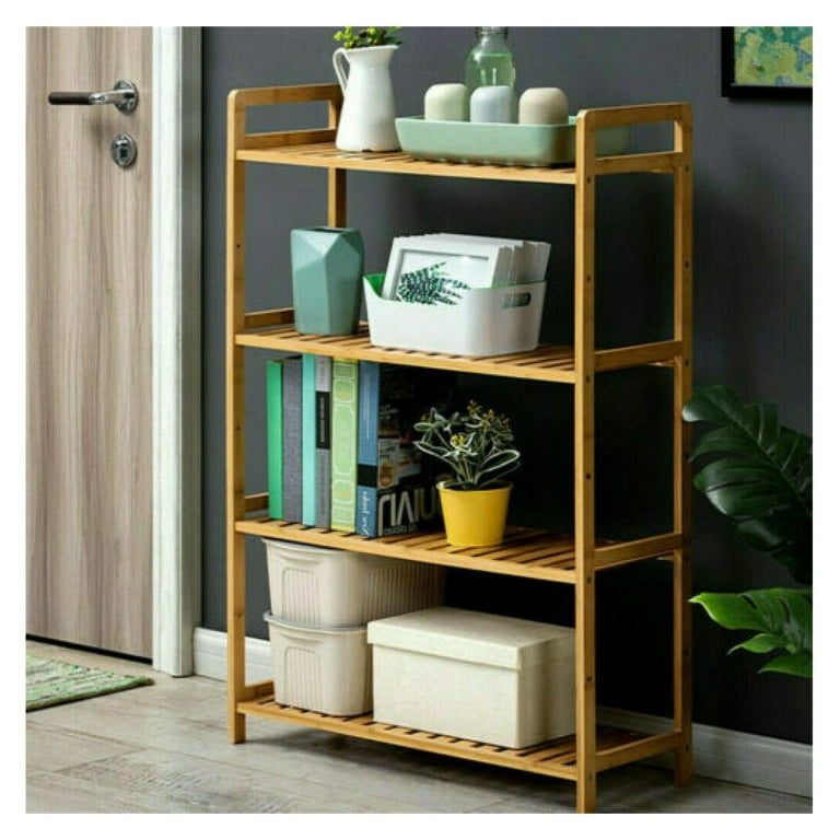 4Tier Bamboo Adjustable Tall Bookshelf Rack hotsell Free Standing Storage Organizer