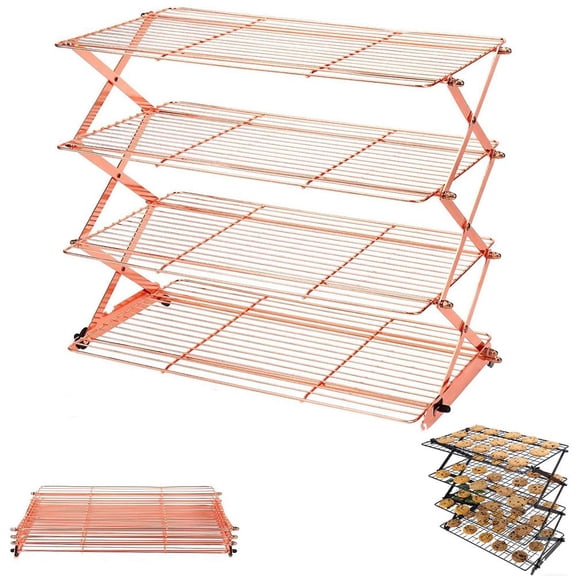 4Tier Cooling Rack for Cooking and Baking, Non-Stick Baking Tools Space Saving Wire Cooling Rack for Biscuits, Cookies, Cake, Roasting, Grilling, Drying Rack
