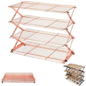 4Tier Cooling Rack for Cooking and Baking, Non-Stick Baking Tools Space Saving Wire Cooling Rack for Biscuits, Cookies, Cake, Roasting, Grilling, Drying Rack