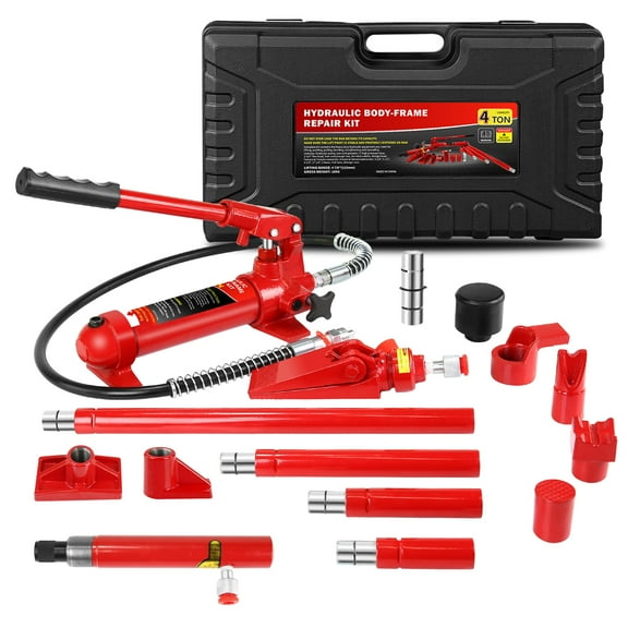 4Ton Porta Power Hydraulic Jack Kit,Heavy Duty Car Lift with 17-Piece Accessories,Portable Hydraulic Jack Kit with 1.25M Hose & Sturdy Carrying Case for Auto Repair, Frame Straightening