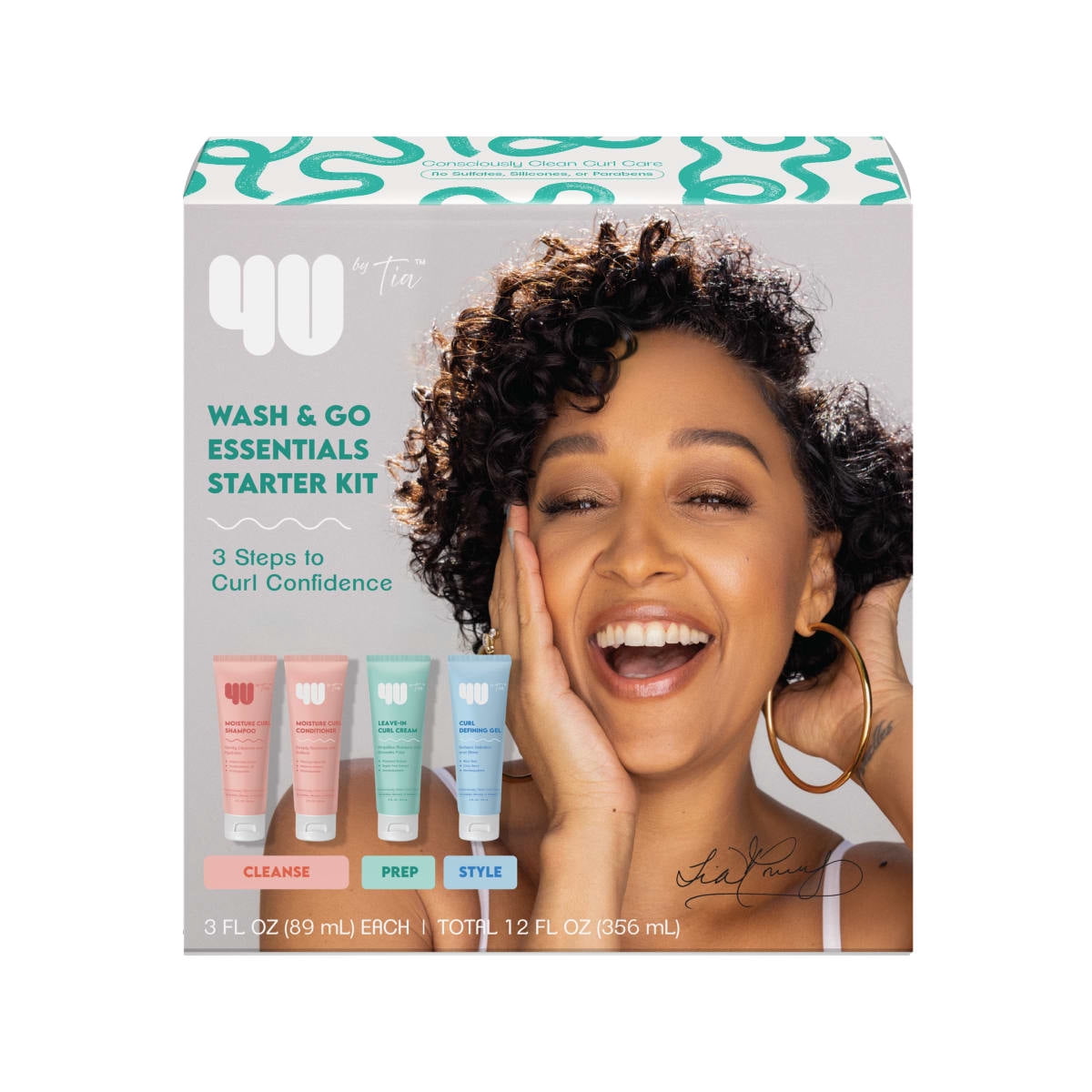 4U By Tia Wash & Go Essentials Starter Kit for Curly Hair, 4 Piece