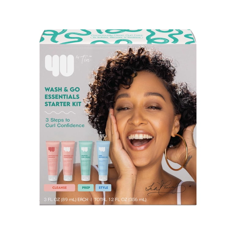 4U By Tia Wash & Go Essentials Starter Kit for Curly Hair, 4 Piece