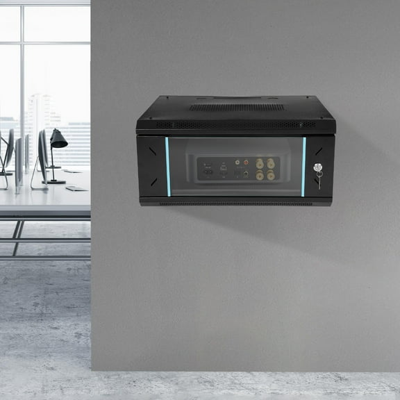 4U Network Wall Cabinet, Lockable Glass Door, Cold Rolled Steel, 132 lbs Capacity