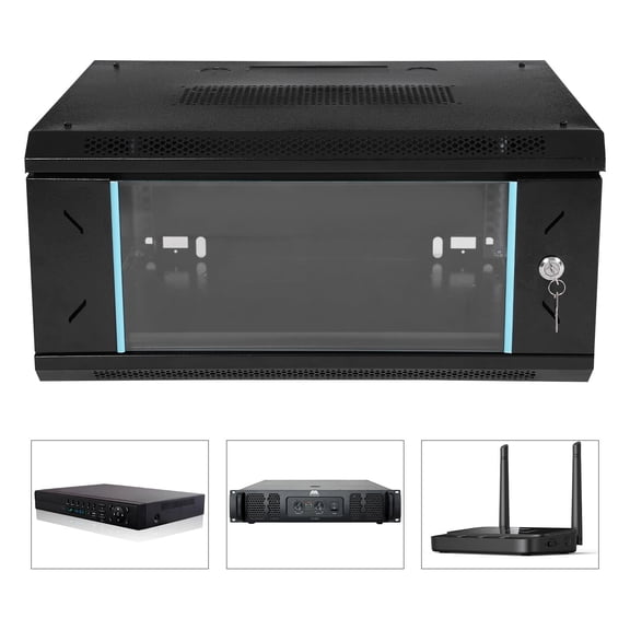 4U Wall Mount Server Cabinet, 110lbs Load Cold Rolled Iron Network Cabinet with Lock & Vents for Office School Factory