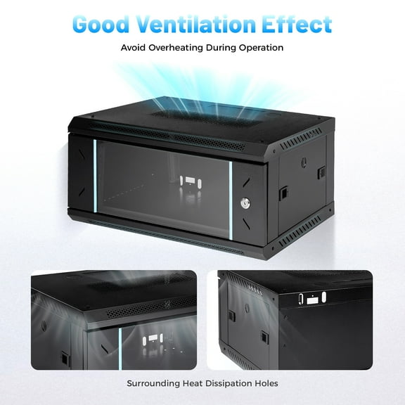 4U Wall-Mount Server Cabinet - Sturdy Cold-Rolled Iron & Glass, 110.23lbs Load Capacity, Ideal for Offices & Data Centers