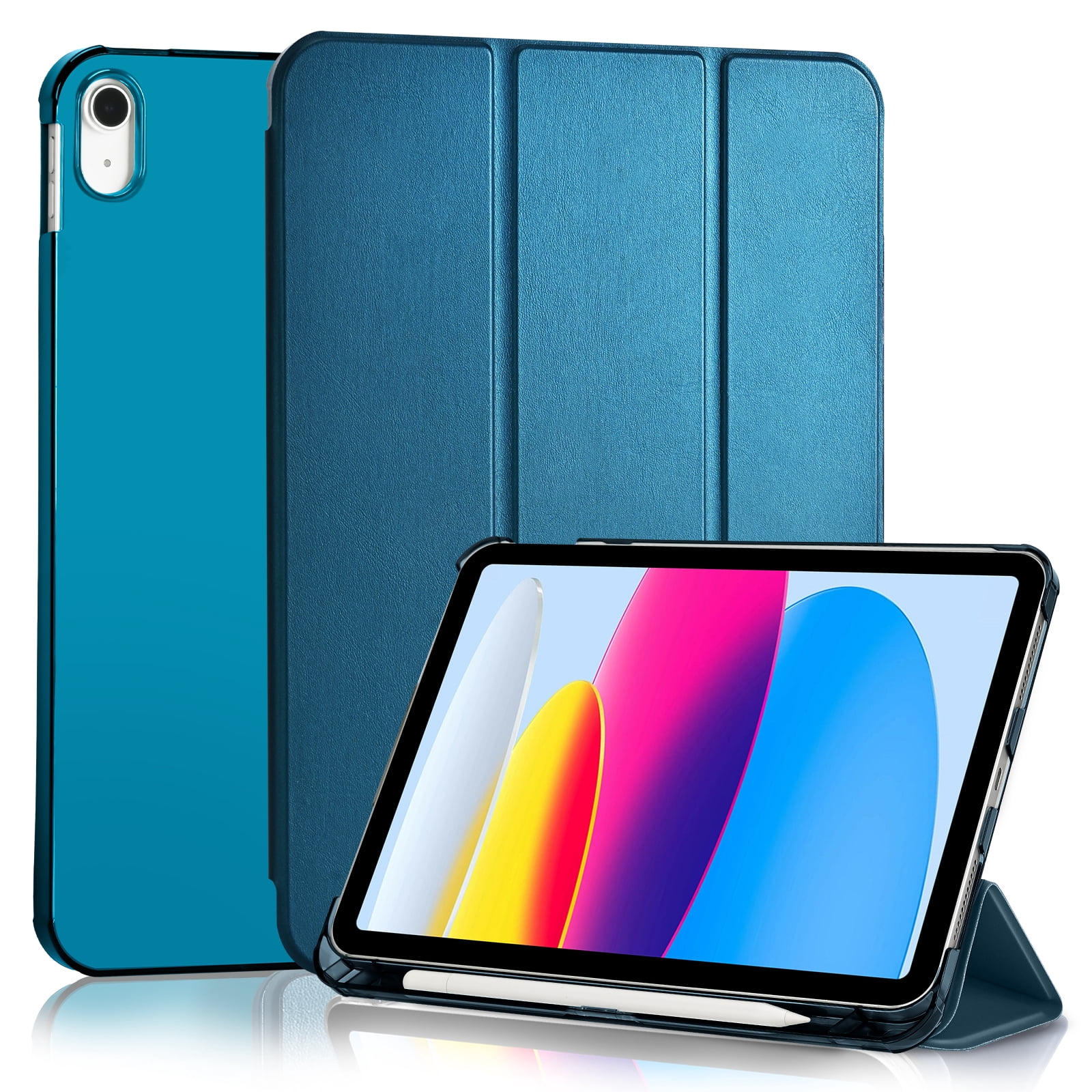 4UBonLife Cover per iPad (A16) 11a/10a Generazione (2025/2022) | Custodia Glittering con Retro Rigido Trasparente Guscio, Portapenne, Glitter Blu