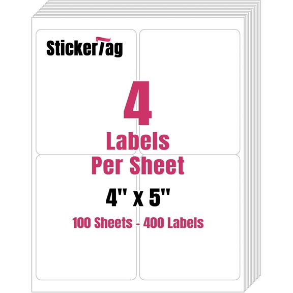 4UP 4" x 5" Shipping Labels, Address Mailing Labels Self Adhesive Sticker Compatible with Laser & Inkjet Printers (100 Sheets,400 Labels)