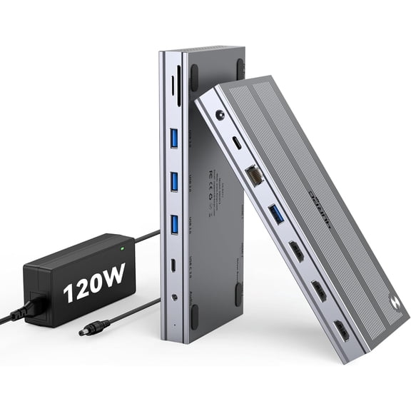 4URPC USB C Docking Station Triple Display with 120W Power Adapter, 3X HDMI, Laptop Docking Station 3 Monitor for Windows, MacBook/Mac mini M4(5 USB, Ethernet, SD/microSD)