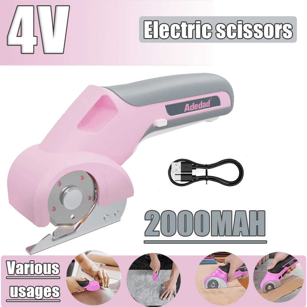 4V 2000mAh Cordless Cardboard Cutter, Electric Box Cutter for Cardboard with 1 Titanium Blades,LED & Safety Lock,Max Cutting1/4",Rotary Cutter for Fabric,Gifts for Men&Women - Pink