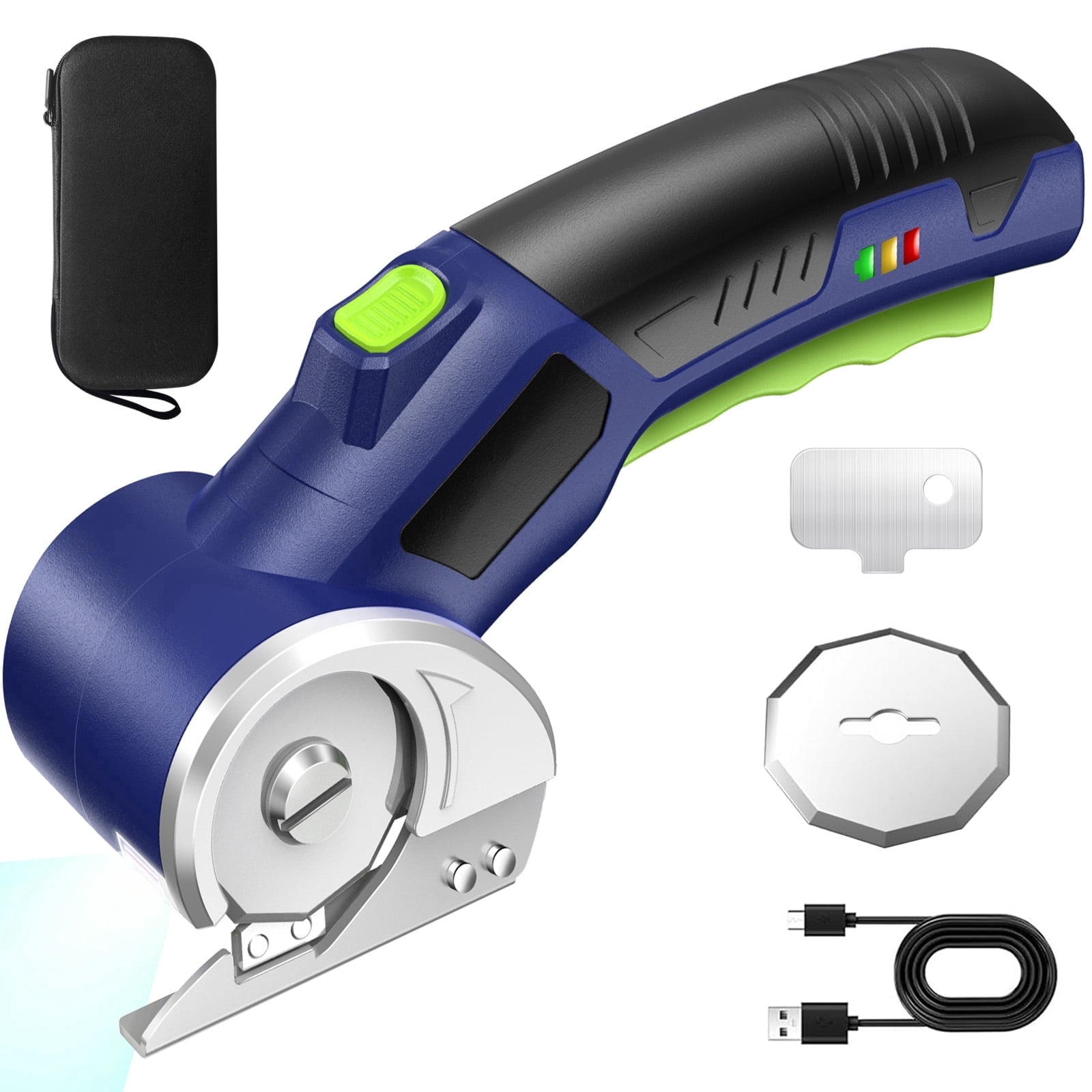 4V Cordless Electric Scissors, 320RPM Rotary Box Cutter with Safety Blades & LED Light, Max Cut 1/4" for Cardboard Fabric Plastic Leather Crafts