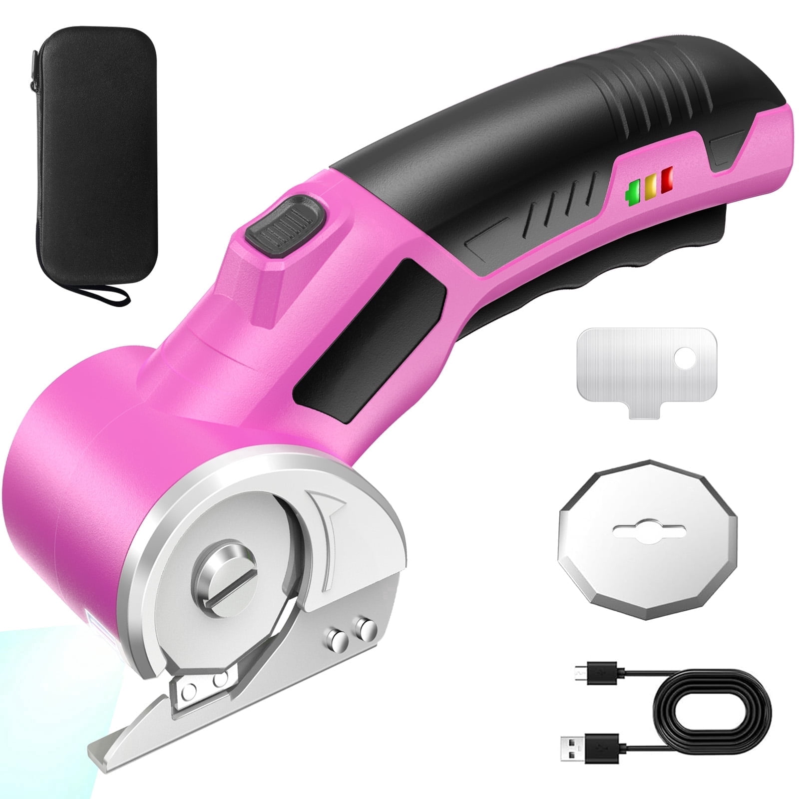 4V Cordless Electric Scissors, Rechargeable Cardboard Cutter with 2 Safety Blades & Storage Bag, Rotary Box Cutter for Fabric Leather Carpet Plastic