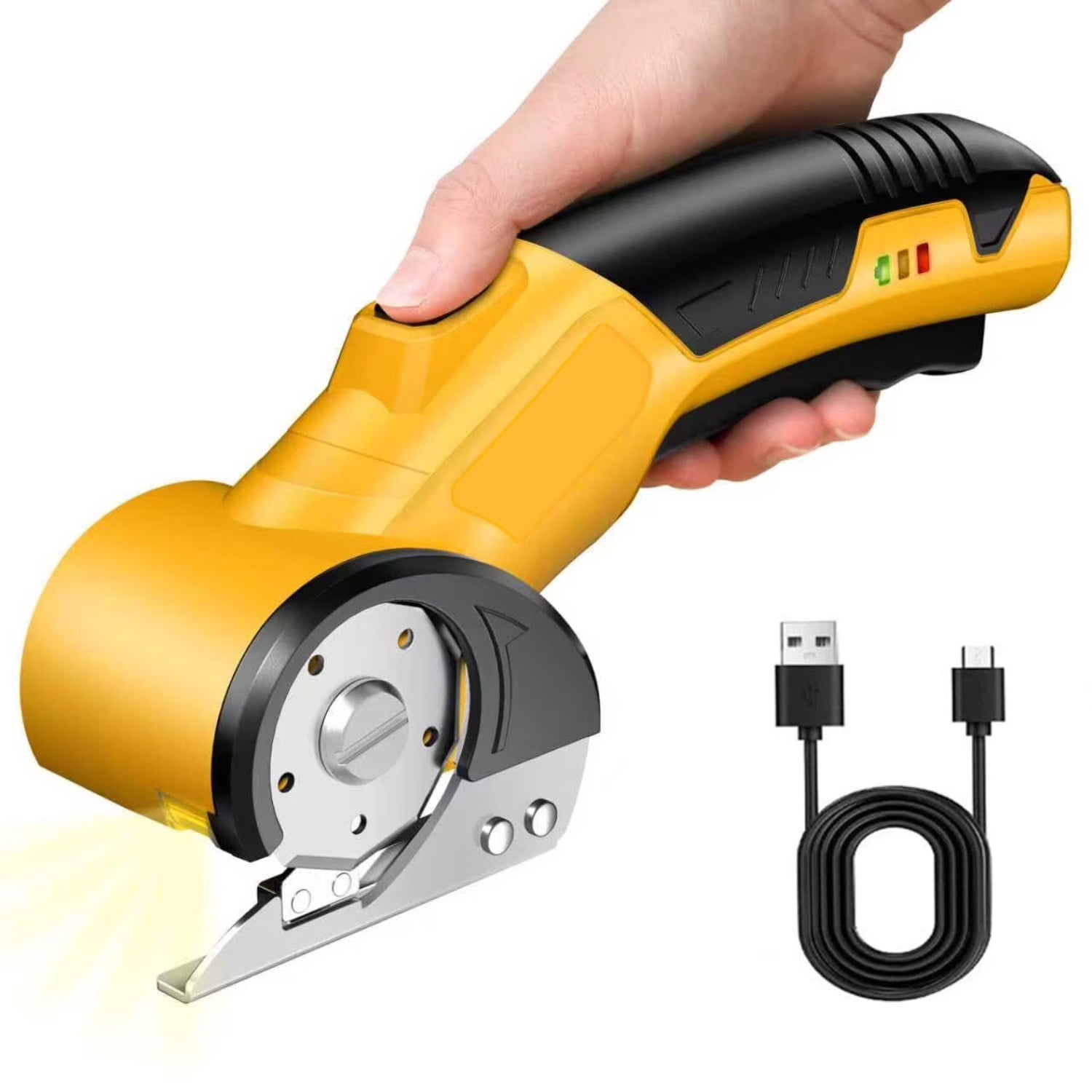 4V Cordless Electric Scissors with 2000mAh Battery, Rechargeable Power Cutter for Cardboard, Fabric, Carpet, Leather – Safety Lock, LED Light